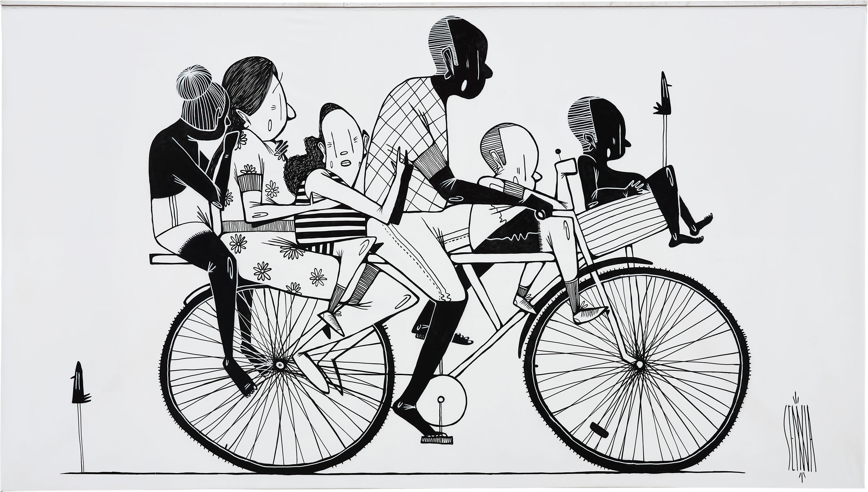 Alex Senna painting Family on a bike Straat International Street Art Museum